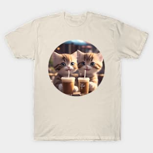 Two cute happy kittens drinking iced coffee T-Shirt